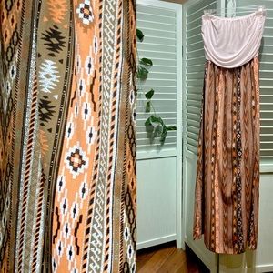 Papaya Orange Tribal Aztec Strapless Maxi Dress